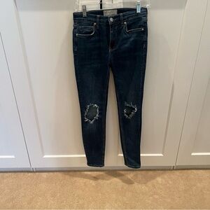 Free People Dark Blue Distressed Ankle Jeans